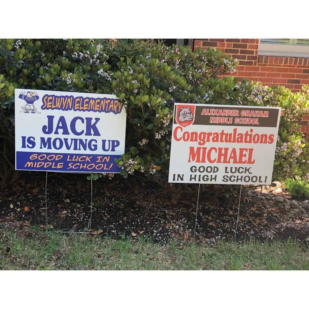Georgia school graduation yard sign in front yard